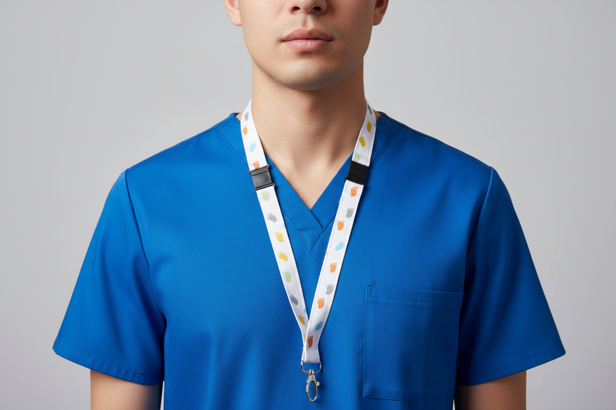Handmade safety breakaway lanyard with anti-strangulation release points for NHS, healthcare, education and security staff
