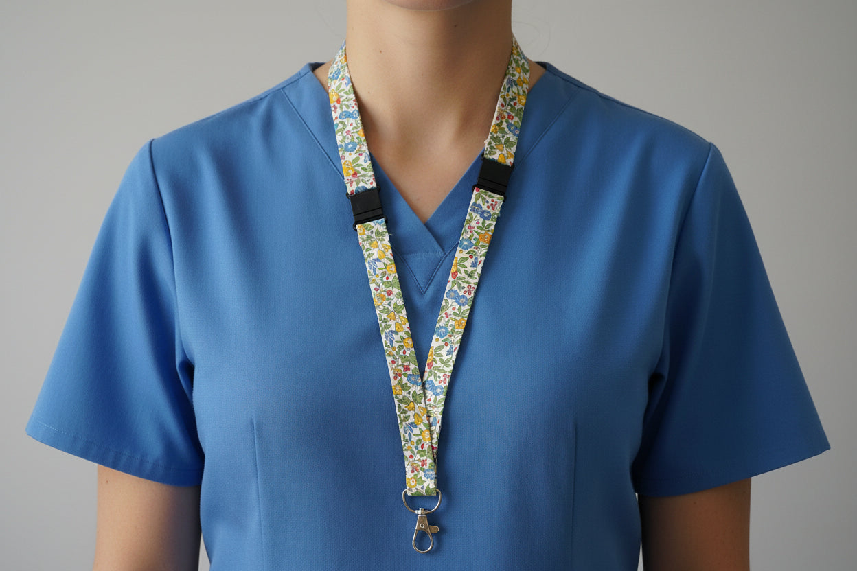 Handmade safety breakaway lanyard with multiple anti-strangulation breakaway points, designed for NHS, healthcare, mental health and security professionals