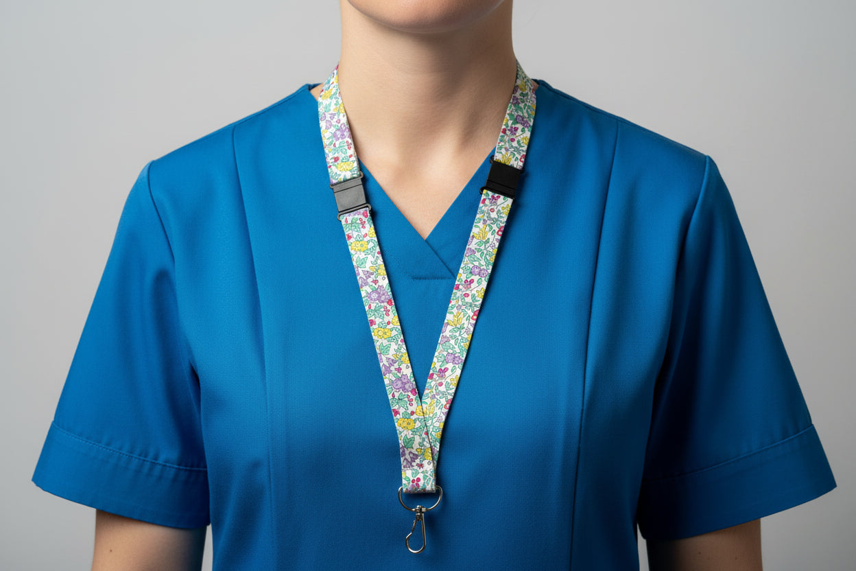 Handmade safety breakaway lanyard with multiple anti-strangulation breakaway points, designed for NHS, healthcare, mental health and security professionals