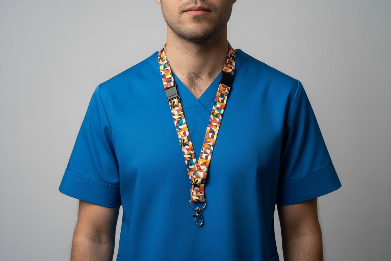 Handmade safety breakaway lanyard with anti-strangulation release points for NHS, healthcare, education and security staff