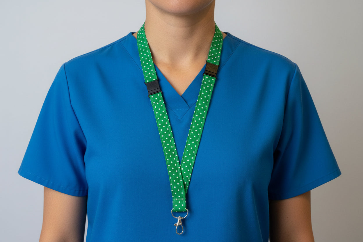 Handmade safety breakaway lanyard with anti-strangulation release points for NHS, healthcare, education and security staff