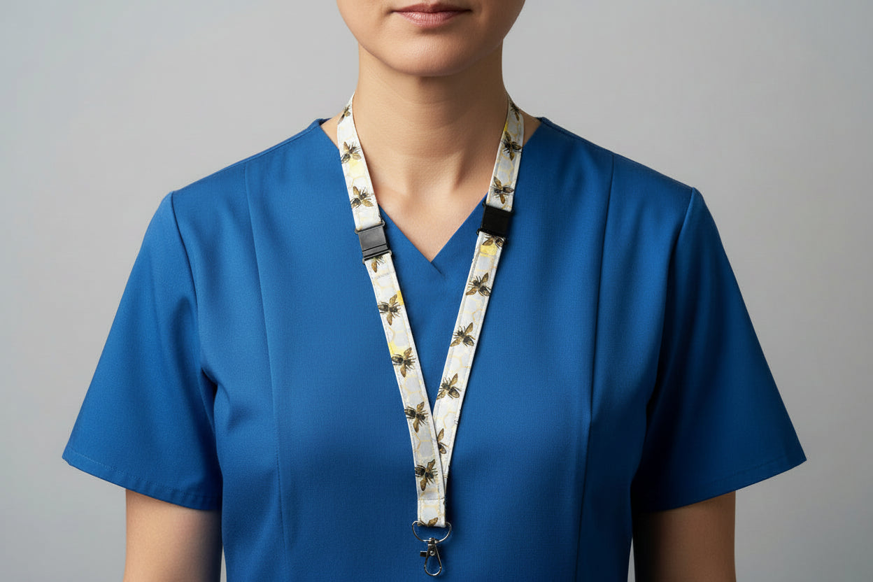 Handmade safety breakaway lanyard with anti-strangulation release points for NHS, healthcare, education and security staff