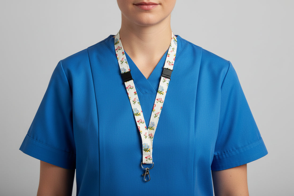 Handmade safety breakaway lanyard with multiple anti-strangulation breakaway points, designed for NHS, healthcare, mental health and security professionals