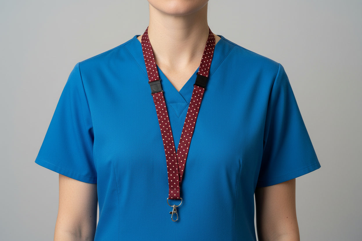 Handmade safety breakaway lanyard with multiple anti-strangulation breakaway points, designed for NHS, healthcare, mental health and security professionals