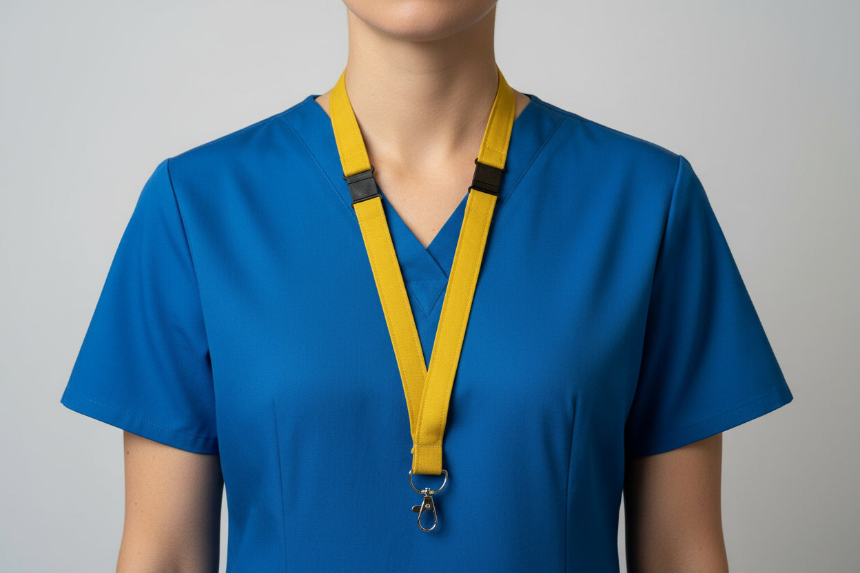Handmade safety breakaway lanyard with multiple anti-strangulation breakaway points, designed for NHS, healthcare, mental health and security professionals