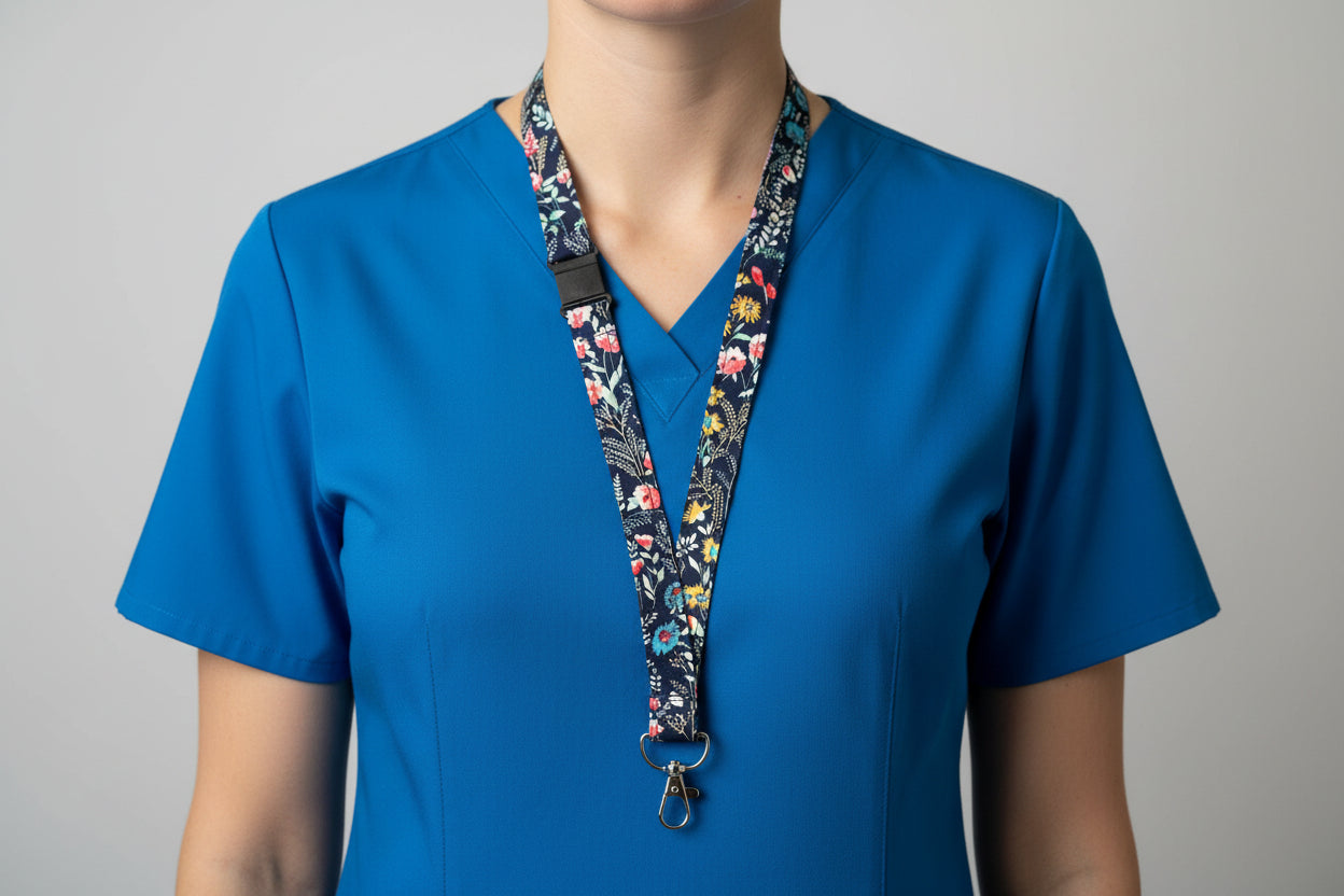 Handmade safety breakaway lanyard with multiple anti-strangulation breakaway points, designed for NHS, healthcare, mental health and security professionals