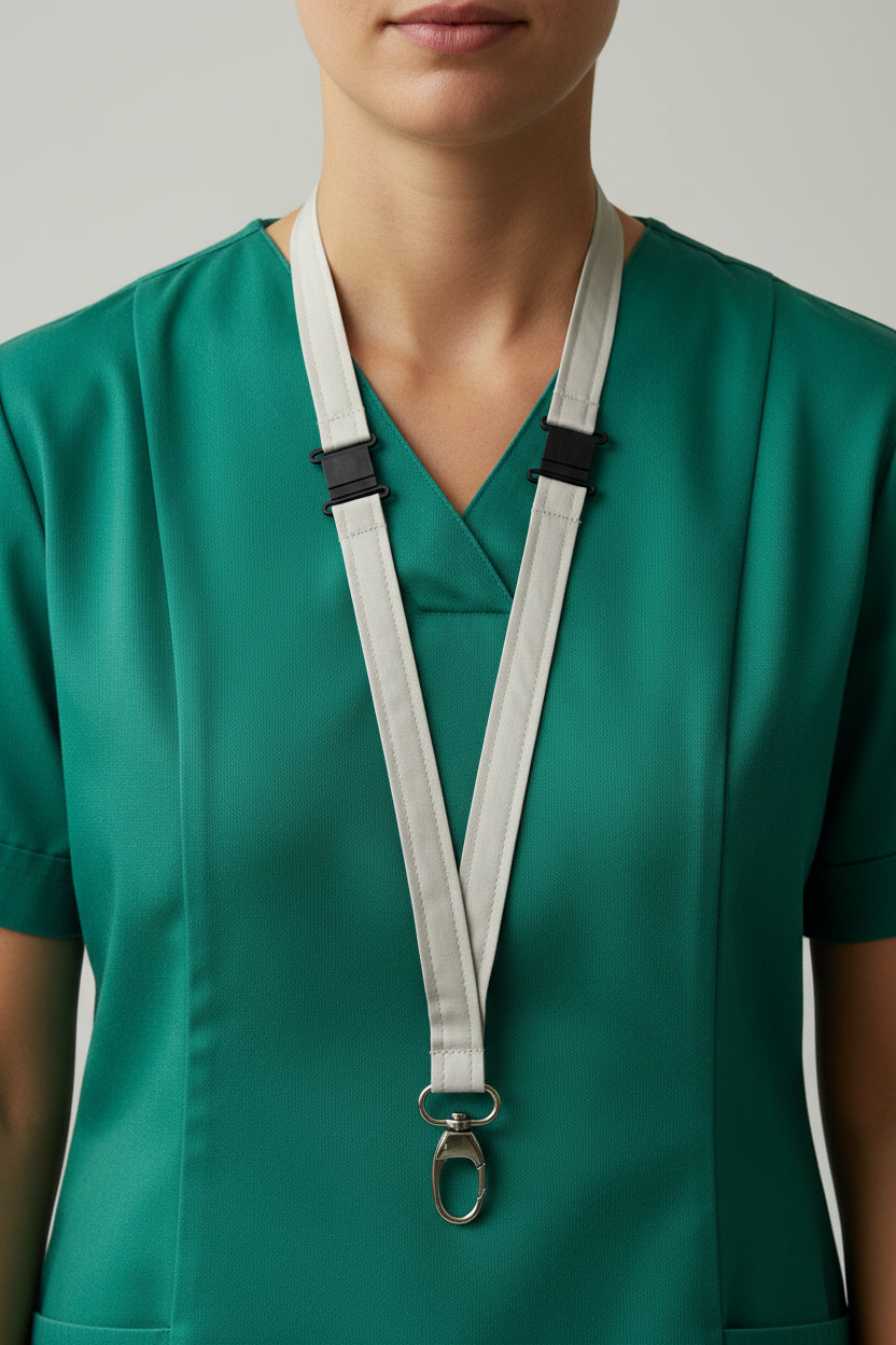 Handmade safety breakaway lanyard with multiple anti-strangulation breakaway points, designed for NHS, healthcare, mental health and security professionals