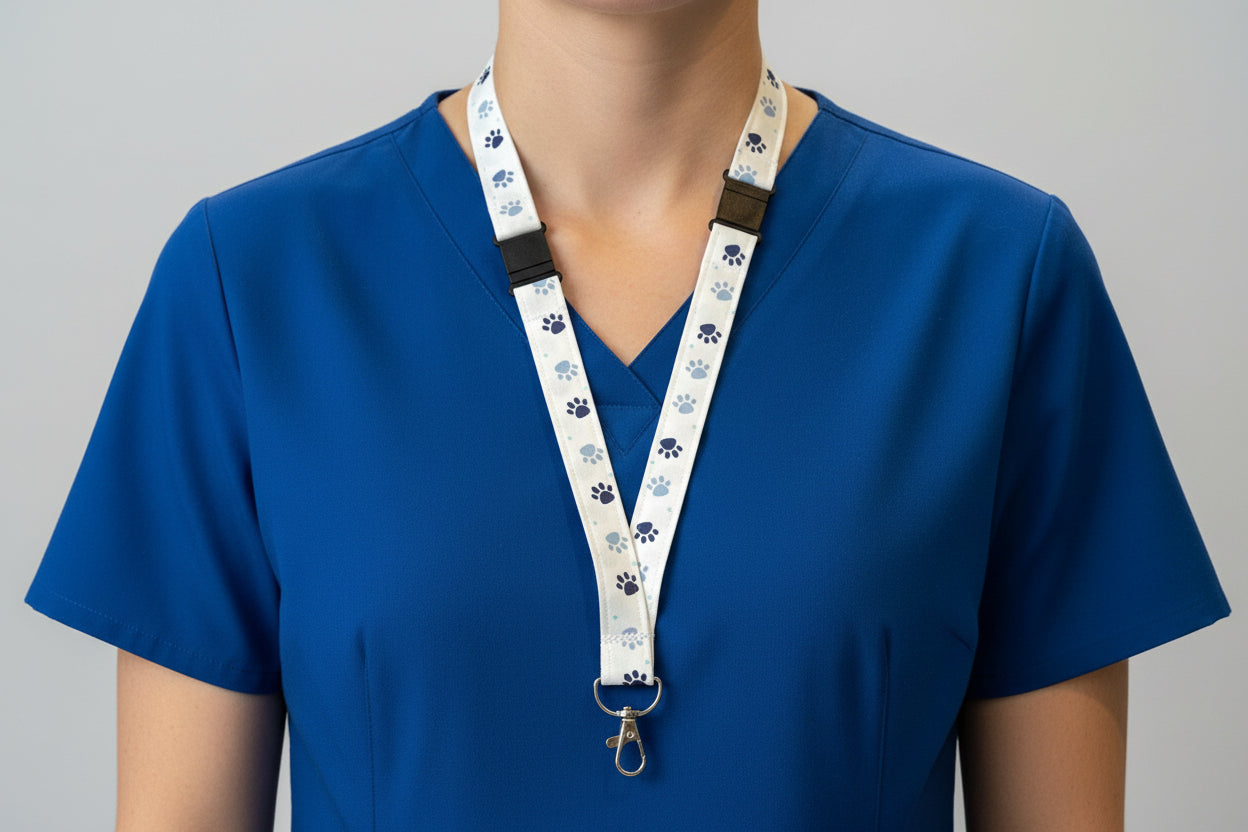 Handmade safety breakaway lanyard with multiple anti-strangulation breakaway points, designed for NHS, healthcare, mental health and security professionals