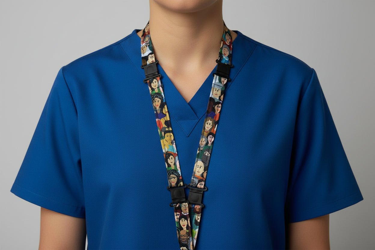 Handmade safety breakaway lanyard with multiple anti-strangulation breakaway points, designed for NHS, healthcare, mental health and security professionals