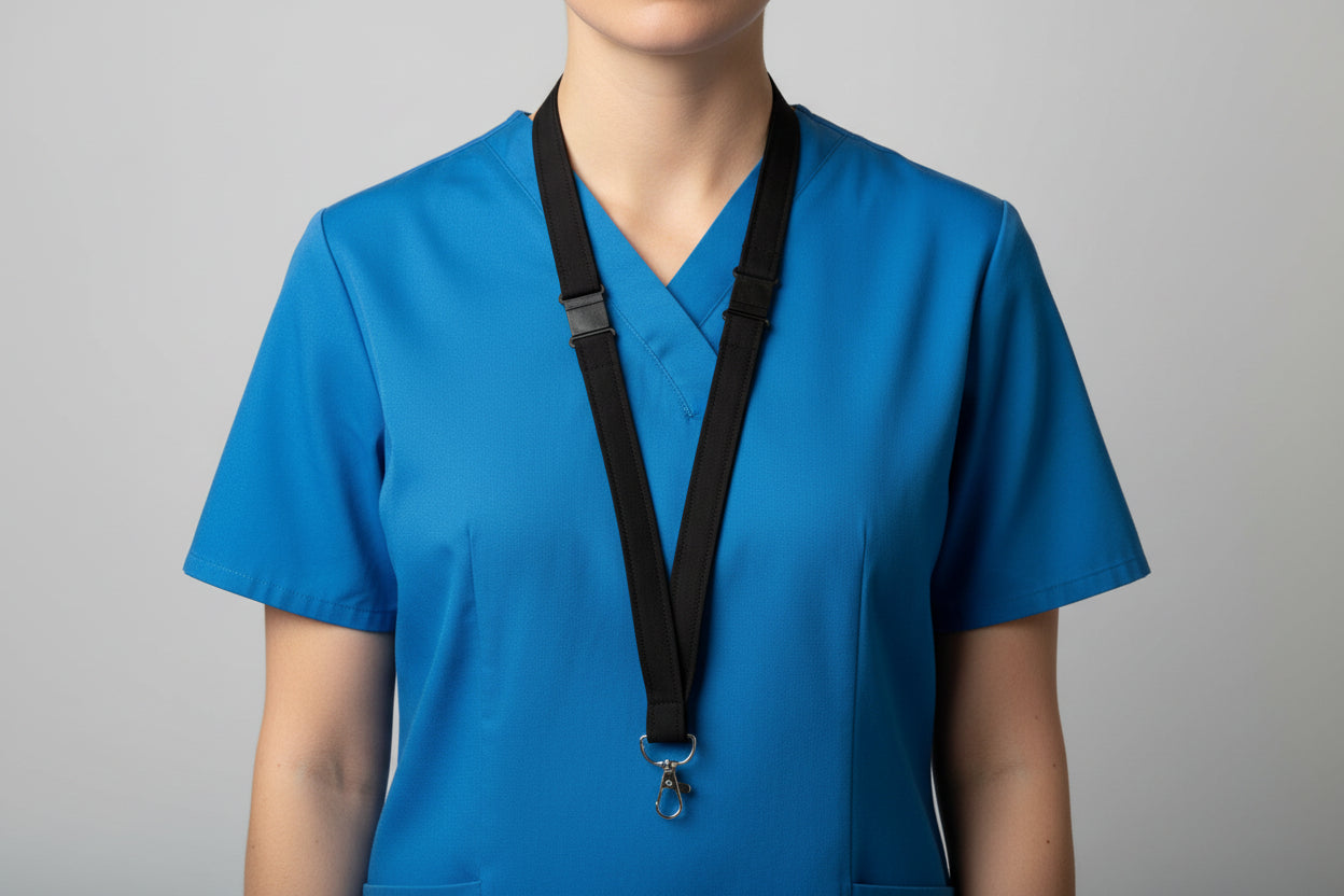 Handmade safety breakaway lanyard with multiple anti-strangulation breakaway points, designed for NHS, healthcare, mental health and security professionals