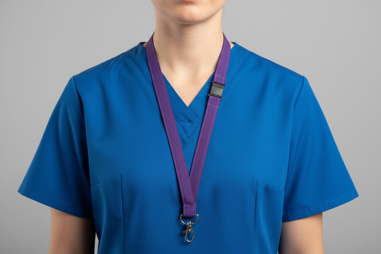 Handmade safety breakaway lanyard with multiple anti-strangulation breakaway points, designed for NHS, healthcare, mental health and security professionals