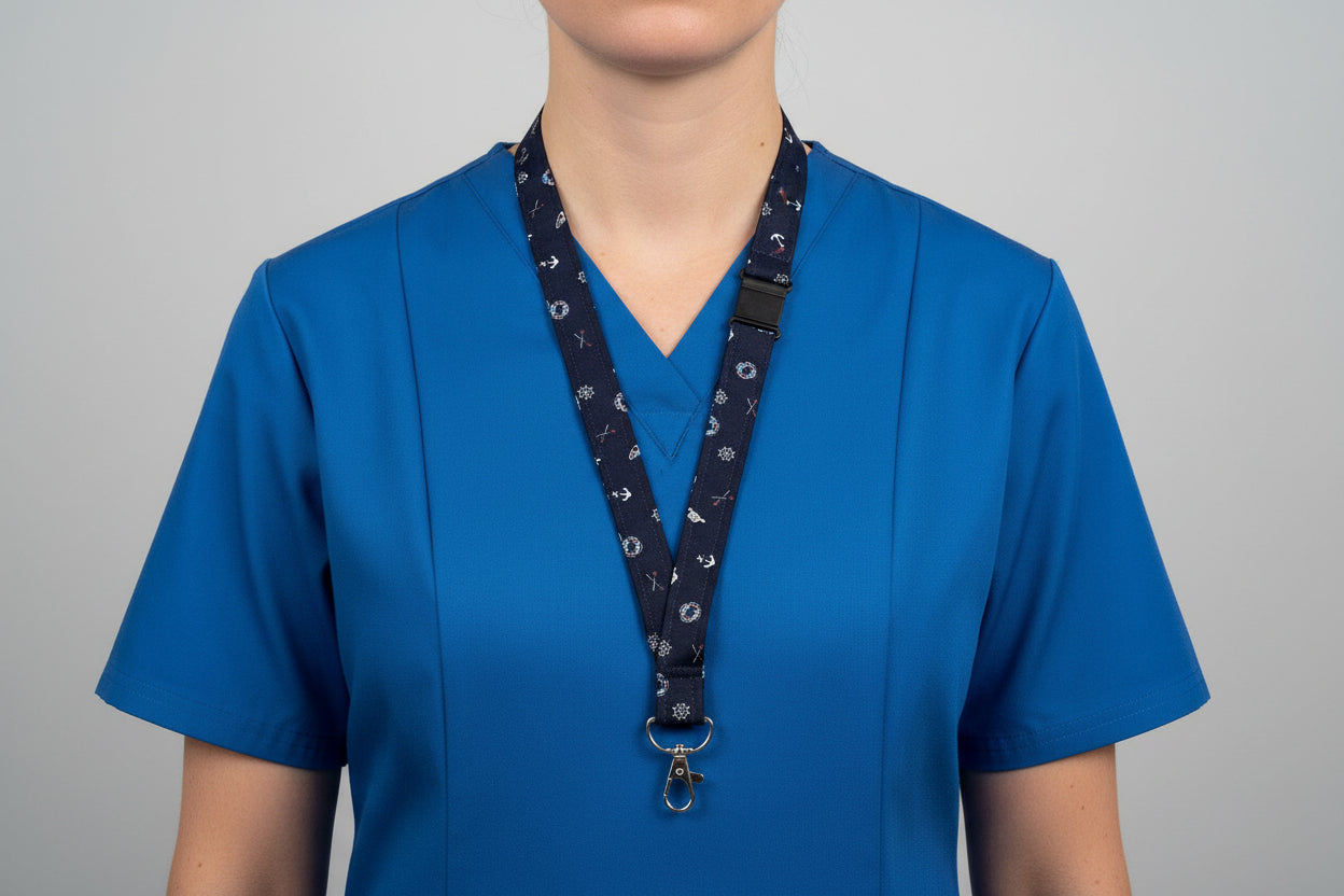 Handmade safety breakaway lanyard with multiple anti-strangulation breakaway points, designed for NHS, healthcare, mental health and security professionals
