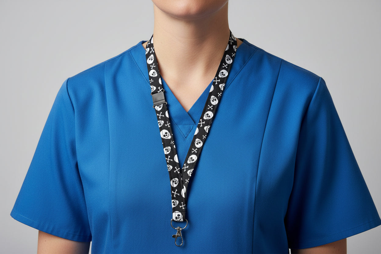 Handmade safety breakaway lanyard with multiple anti-strangulation breakaway points, designed for NHS, healthcare, mental health and security professionals