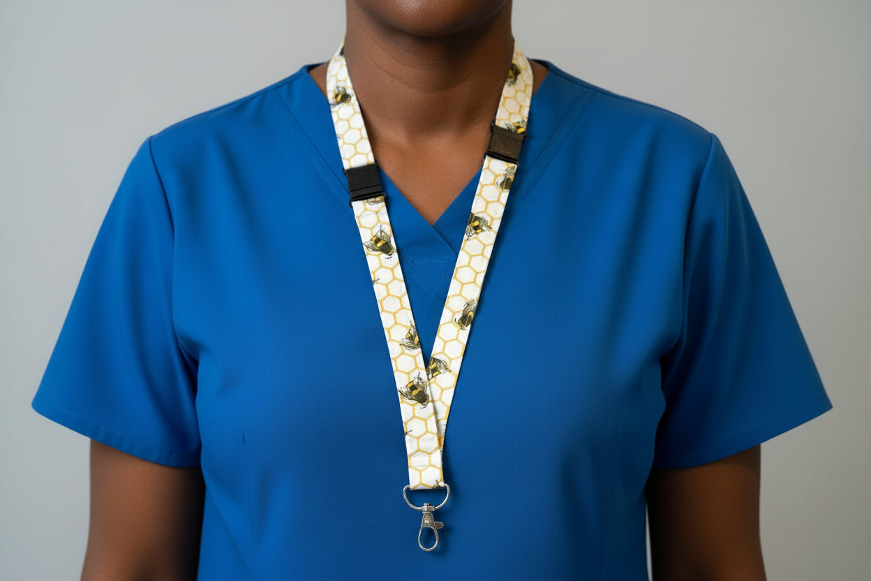 Handmade safety breakaway lanyard with anti-strangulation release points for NHS, healthcare, education and security staff