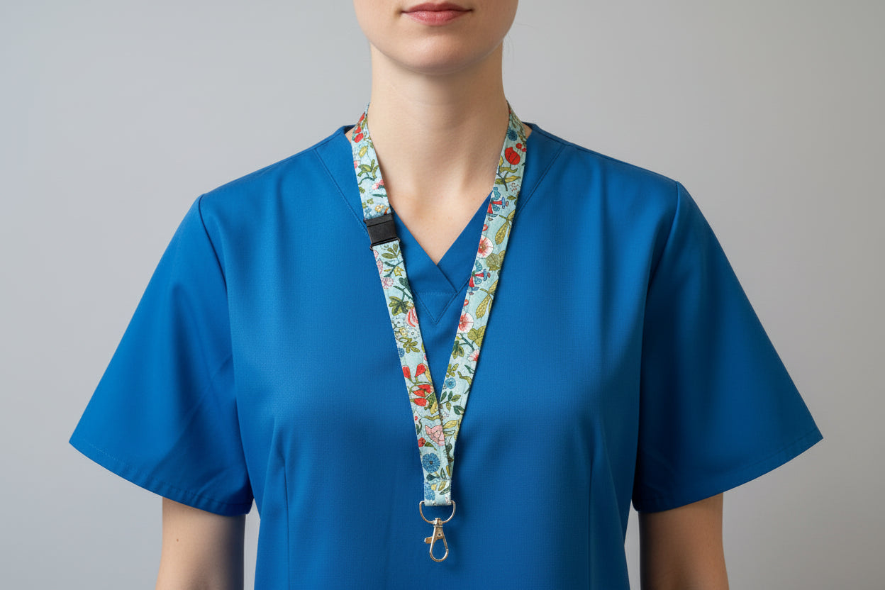 Handmade safety breakaway lanyard with multiple anti-strangulation breakaway points, designed for NHS, healthcare, mental health and security professionals
